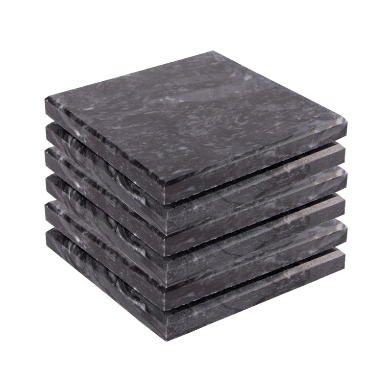 Marble Square 6 Piece Coaster Set, Black