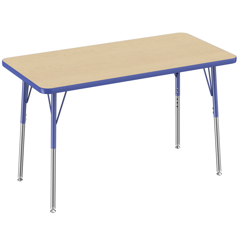 Table d'activité rectangulaire à hauteur réglable en forme de T, 24 po x 48 po, Érable / Bleu, Roulement pivotant standard