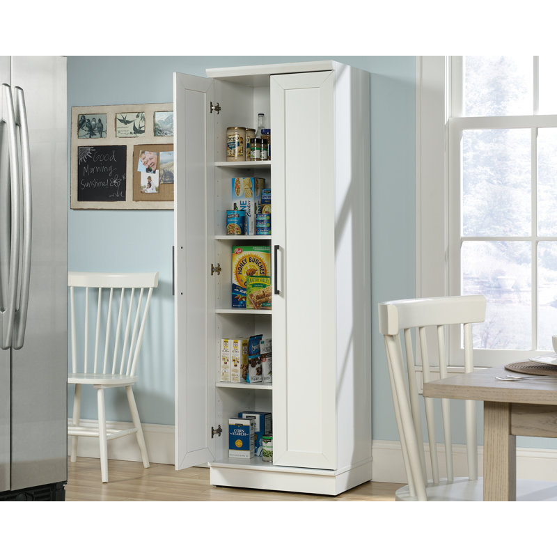 Soft White Tall Kitchen Storage Cabinet with Adjustable Shelves