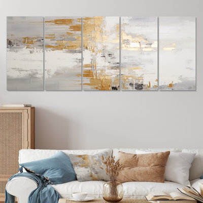 Soleil doré à travers la brume - art mural abstrait pour le salon 5 pièces