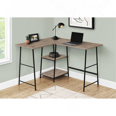 Bureau d'ordinateur, bureau personnel, coin, tablettes de rangement, L 48 po, forme en L, travail, ordinateur portable, stratifié brun, métal noir, contemporain