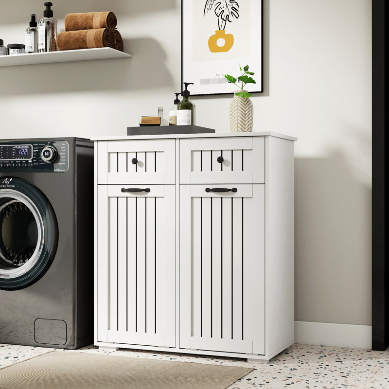 Laundry Cabinet With 2 Removable And Pull - Out Drawers, Ideal For Keeping In , White Color, 15.76 Inches Wide