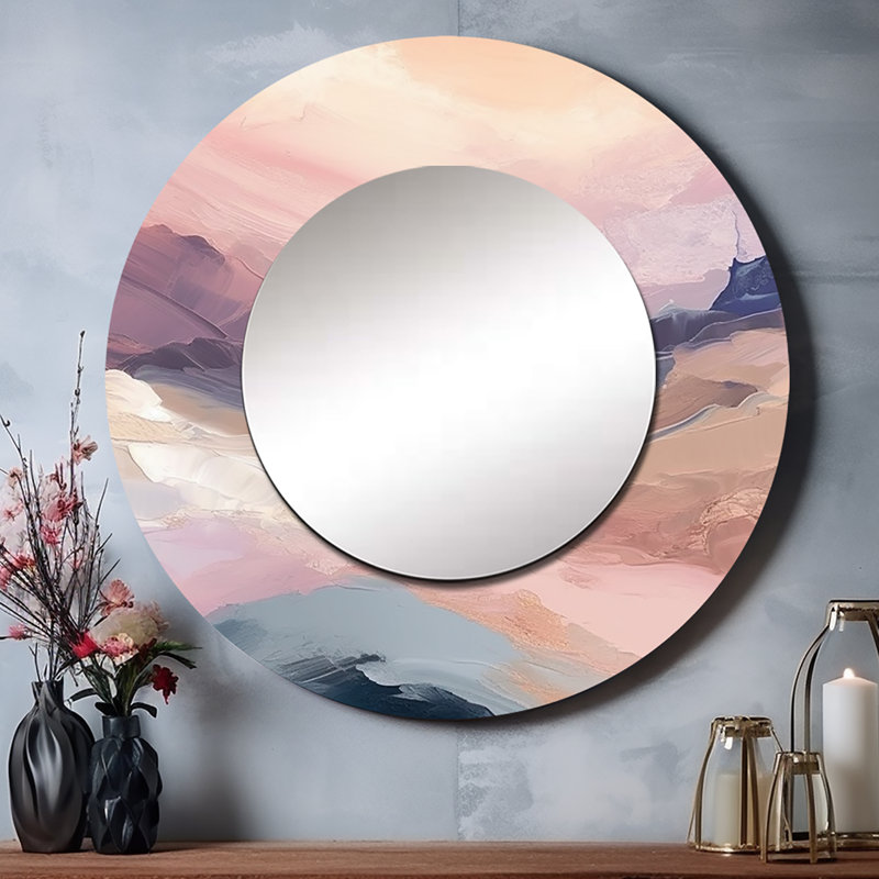 Pastel Countryside Beauty - grand miroir mural abstrait, miroir rond rose unique, impression sur métal, 29 po x 29 po