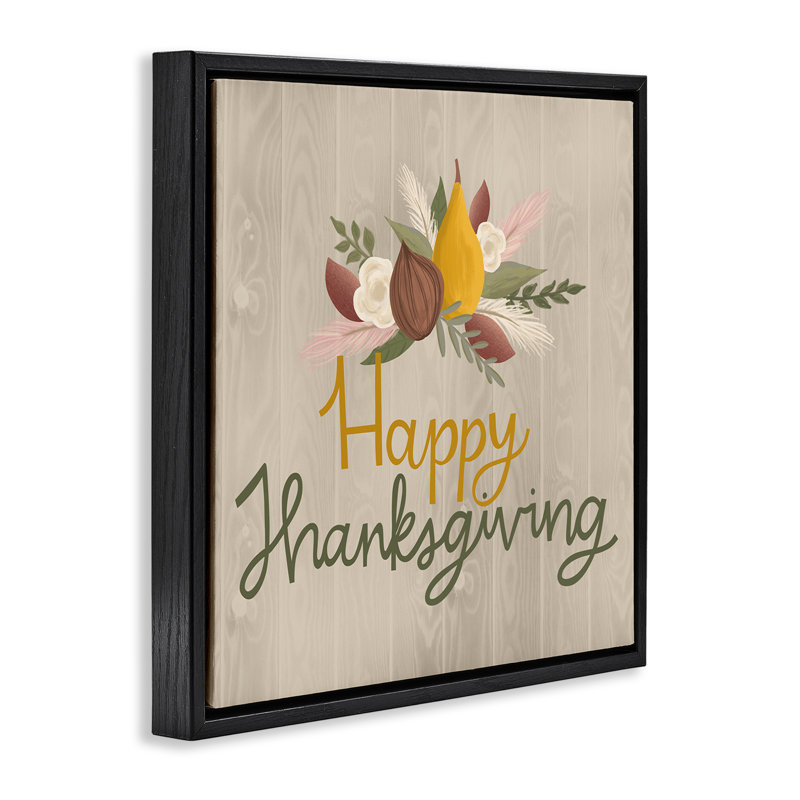 Cadre flottant Happy Thanksgiving Rustic Harvest, design par Mandy Ford Art + Illustration, Cadre flottant noir de jais