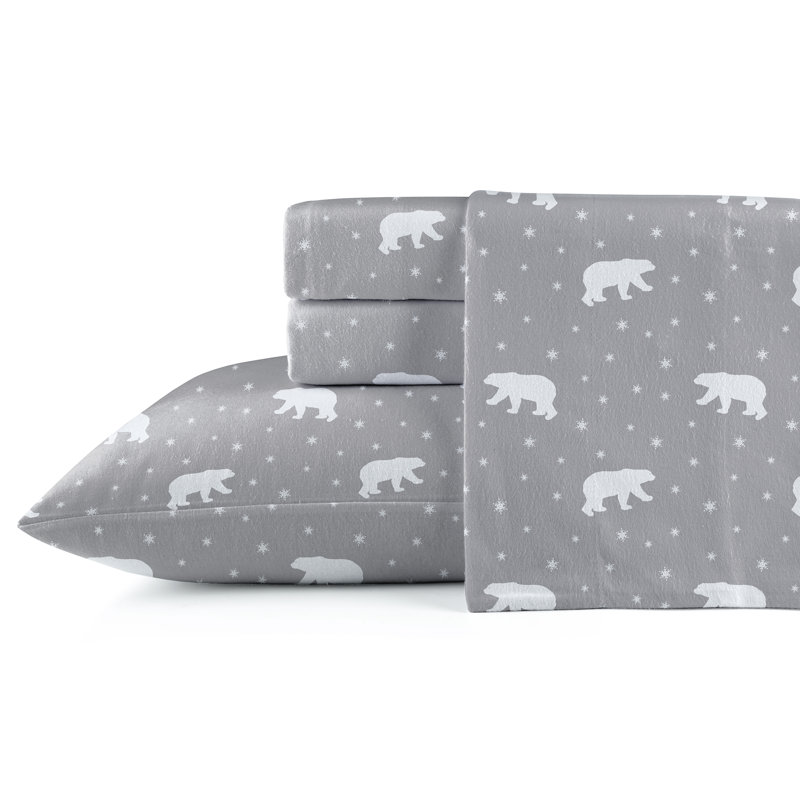Ensemble de draps 100% coton en flanelle imprimée 175 g / m² Pointehaven, Simple, Ours polaire