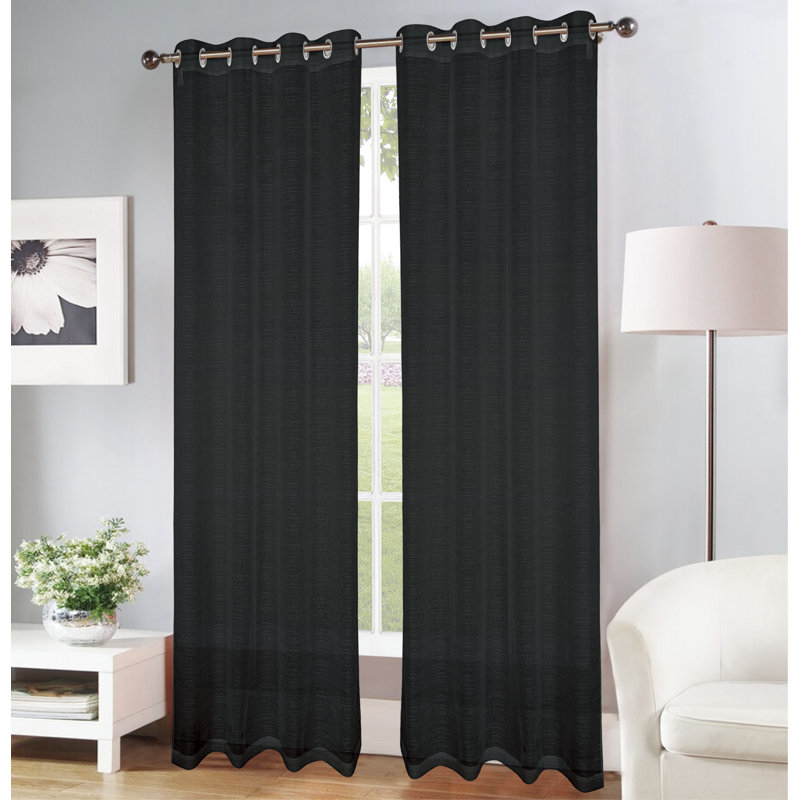 Hayle Semi Sheer Curtain Single Panel, Black