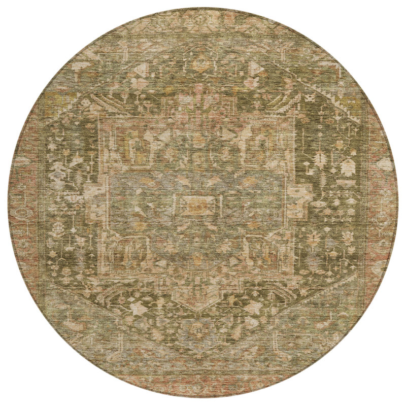 Machine Washable Indoor/Outdoor Claudian ACN1240 Fern Rug, Round 8'