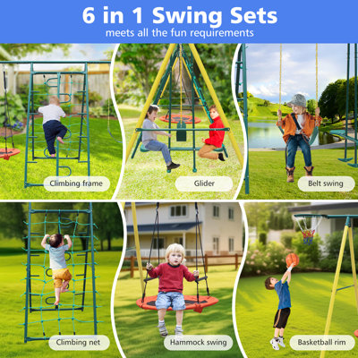 Outdoor Metal Swing Set with Safety Belt for Backyard