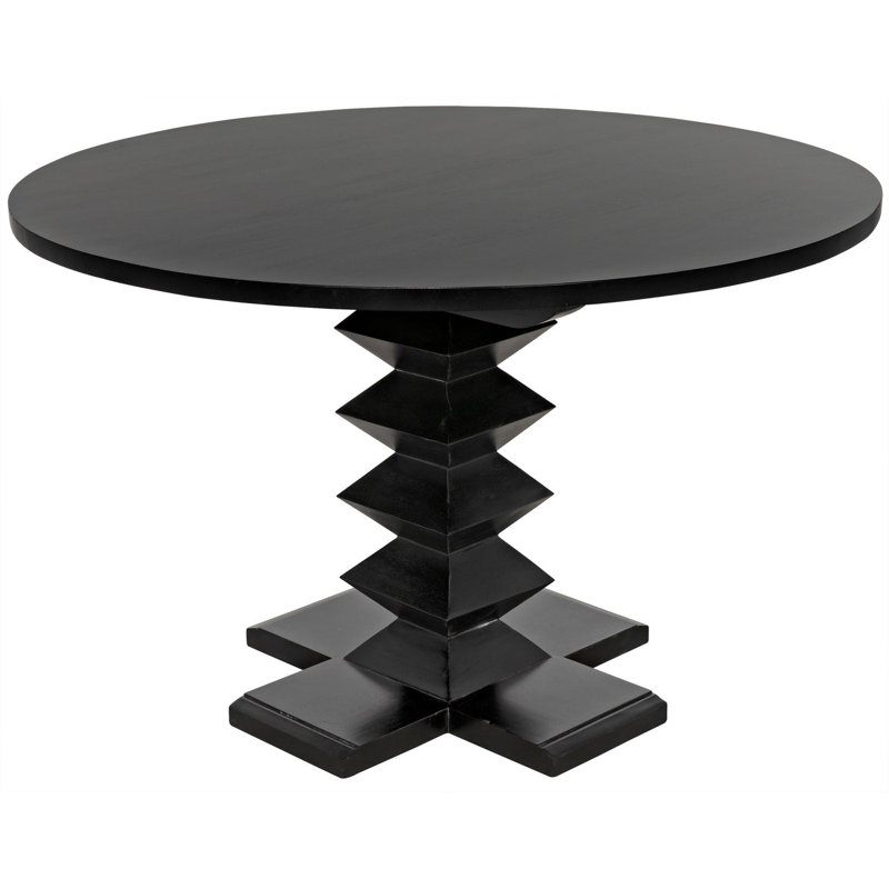Zig-Zag Round Mahogany Wood Dining Table, Hand Rubbed Black, 48" L x 48" W