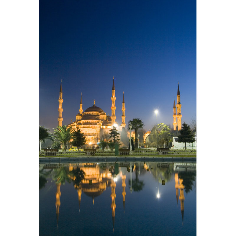 Lit Up Mosque At Night Reflected In Water by Timdeboeck - Wrapped Canvas Print, 91cm H x 61cm W x 3.8cm D
