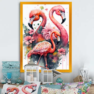 Mignonnes flamants roses - Peinture sur toile