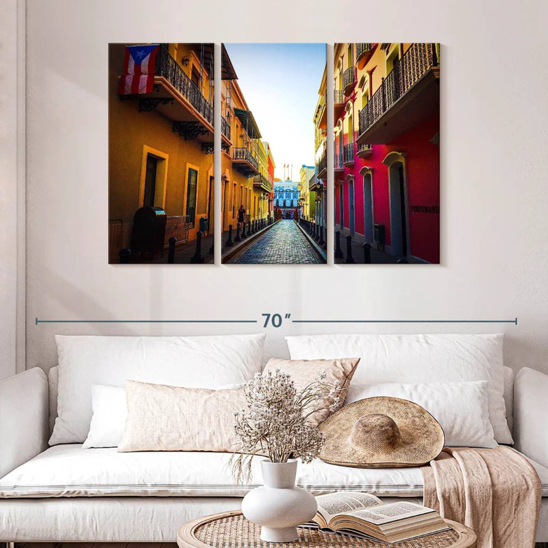 Portoricain, rue sur toile, ensemble de 3 pièces, H 32 po x l 50 po x P 1,25 po