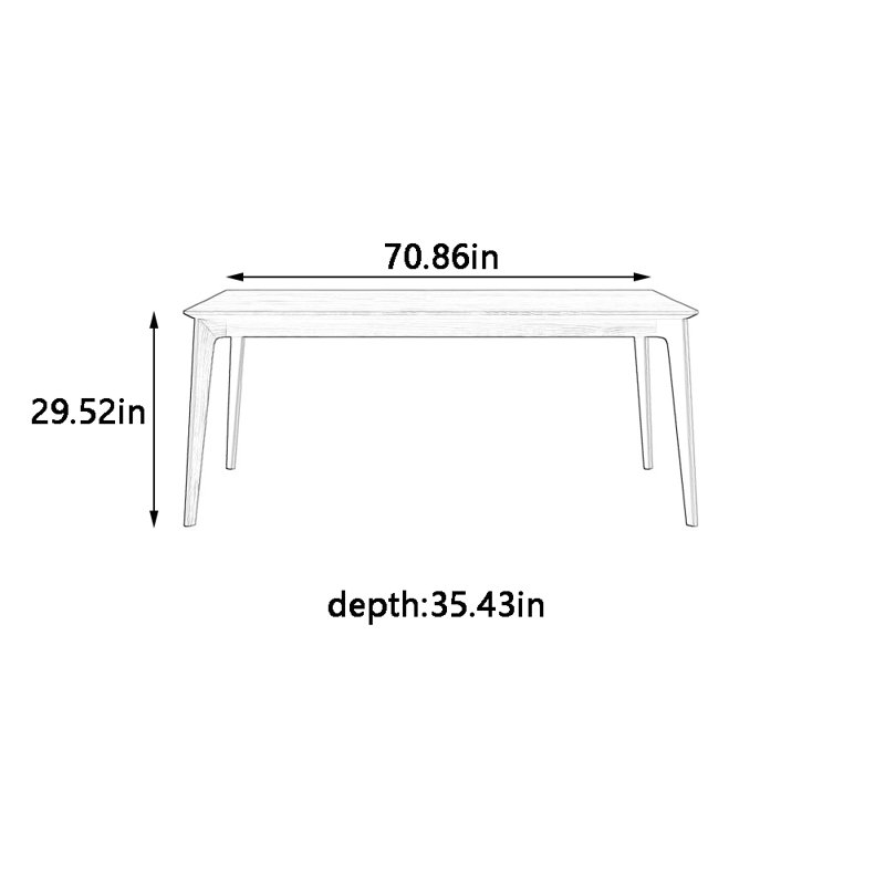 Table de salle à manger rectangulaire moderne en bois massif, H 29,52 po x L 70,86 po x l 35,43 po