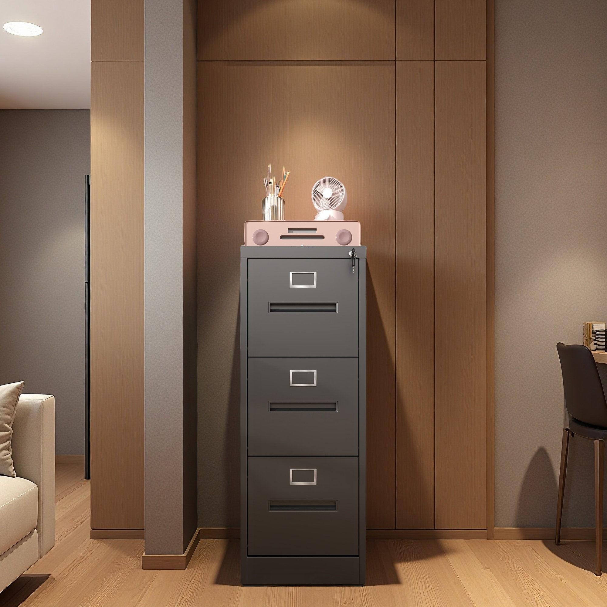 PhoebeHoliday 3 Drawer File Cabinet With Lock Metal Vertical File ...