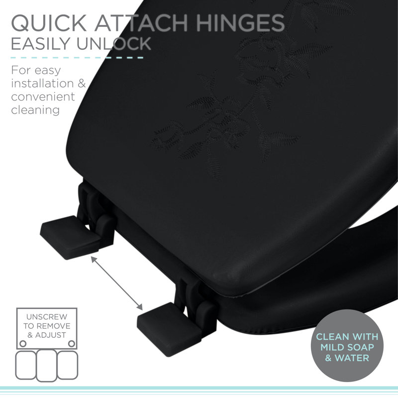 Black Soft Vinyl Round Toilet Seat with Decorative Lid