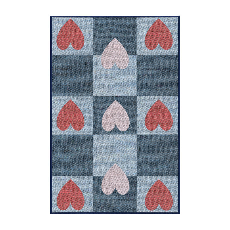 Tapis géométrique bleu / rouge Antonio-Sanchez, Rectangle 8 pi x 10 pi