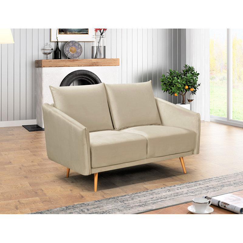 Funon 44.49" Velvet Square Arm Loveseat, Cream