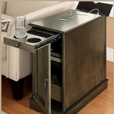 Modern Transitional Design 1pc Side Table / Nightstand Storage Cabinet Gray Color USB Outlet Nightstand Multifunctional Home Furniture