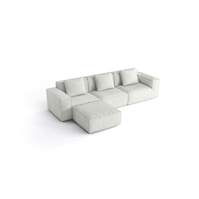 118-Inch Modular Sofa Can Be Converted Into An Oversized Sofa Bed Free Conversion Sofa Set Flexible Configuration, Soft Corduroy Cloud Velvet Fabric Three-Person Combination With Footrest -White