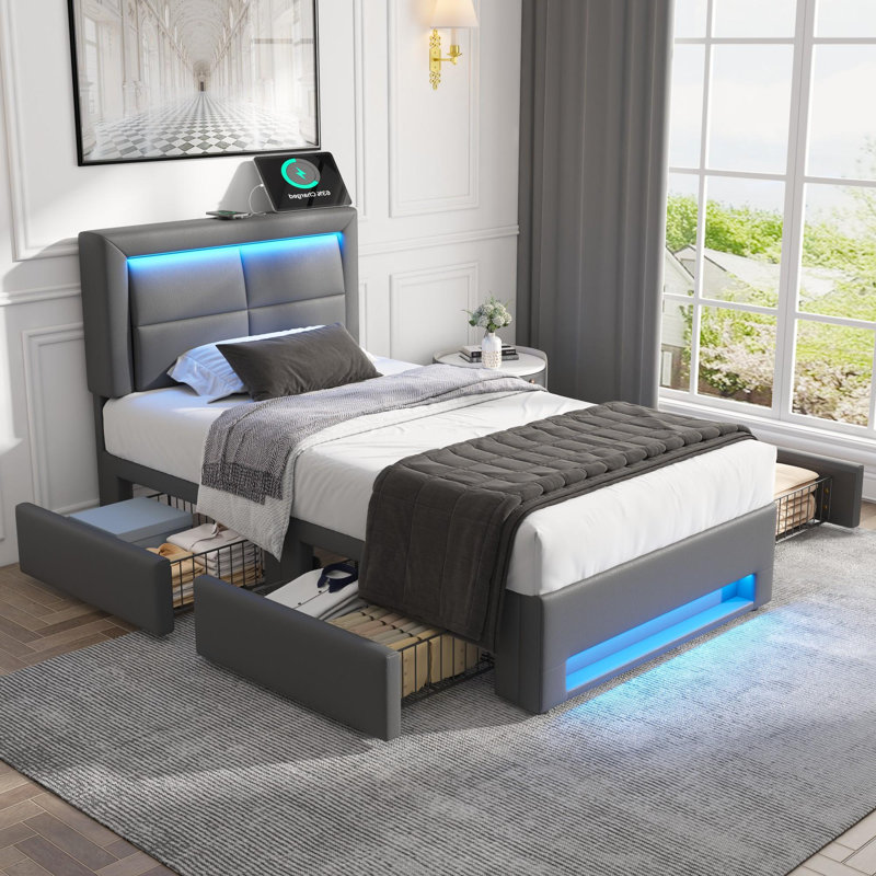 Dawsyn Upholstered Ottoman Storage Bed, Single (3'), Grey