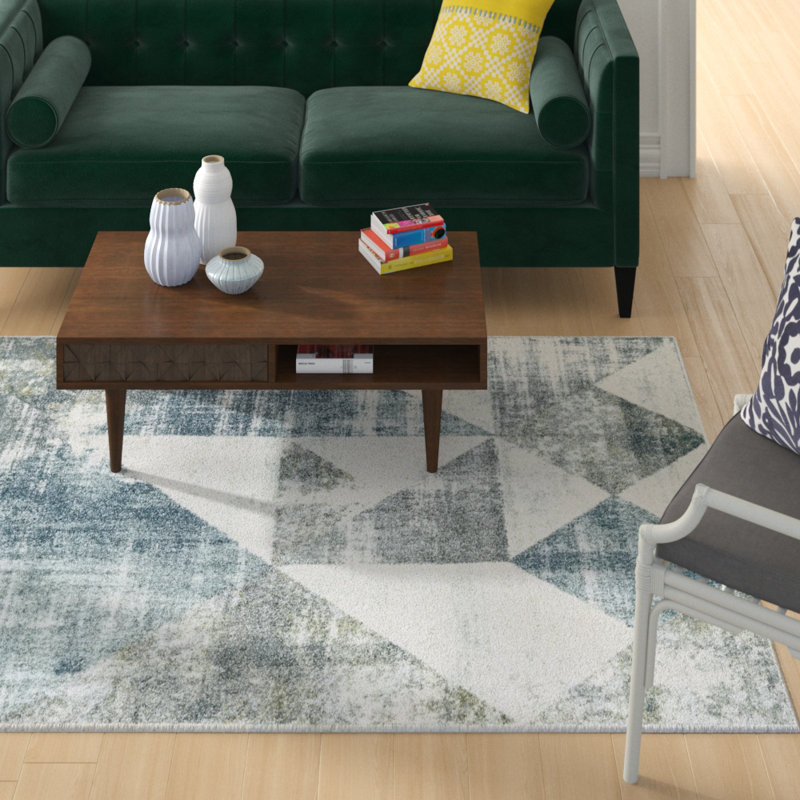 Tapis ivoire / gris / bleu Sheryl, Rectangle 6 pi 7 po x 9 pi 6 po