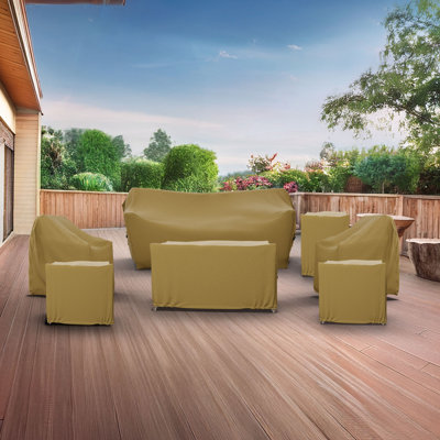 5 Person Patio Conversation Set Cover, Weather Resistant Cover For Natural Color Textured Wicker Furniture Set by Arlmont & Co.