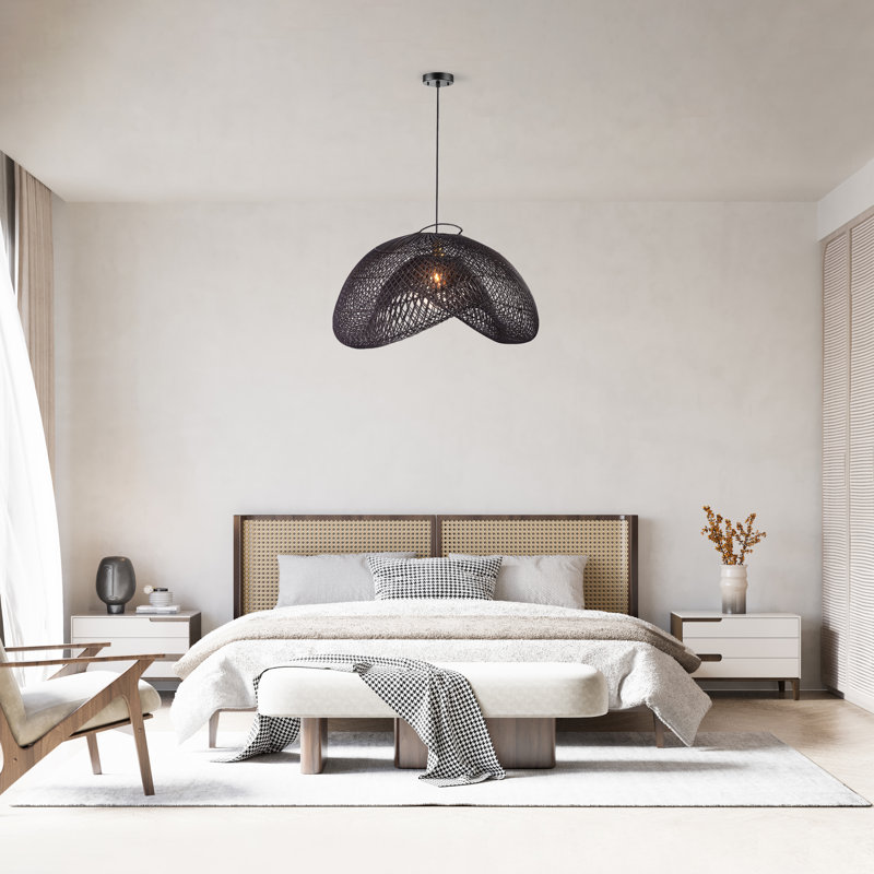 Luminaire suspendu en rotin Lucian, Cordon naturel de 48 po, 28"