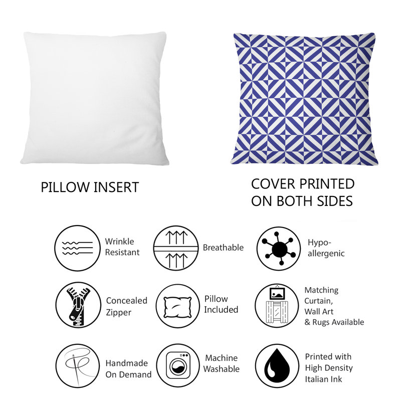 Coussin décoratif à motif géométrique à rayures bleues et blanches