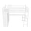 White Queen Size Metal Loft Bed Frame with Built-in Wardrobe, Desk & Storage Shelves for Space-Saving
