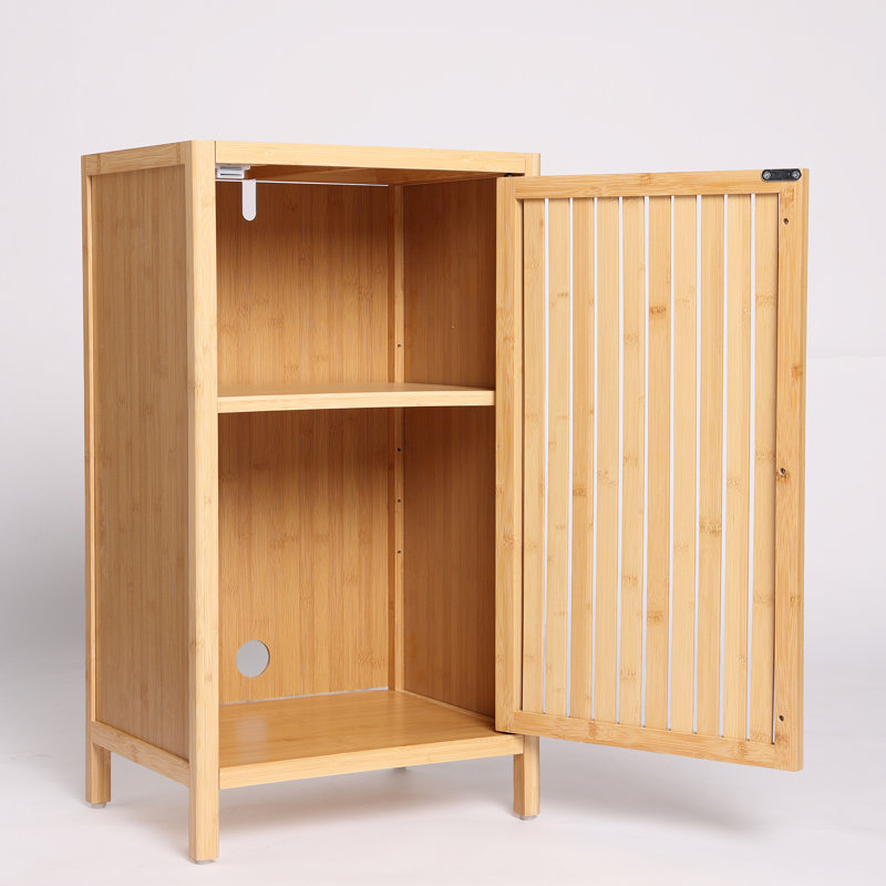 Armoire de rangement de salle de bain en bambou, armoire de plancher autoportante avec porte et tablette pour salle de bain, salon, chambre à coucher, couloir, cuisine
