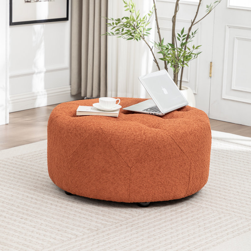 Castanedo Upholstered Round Ottoman, Boucle - Orange