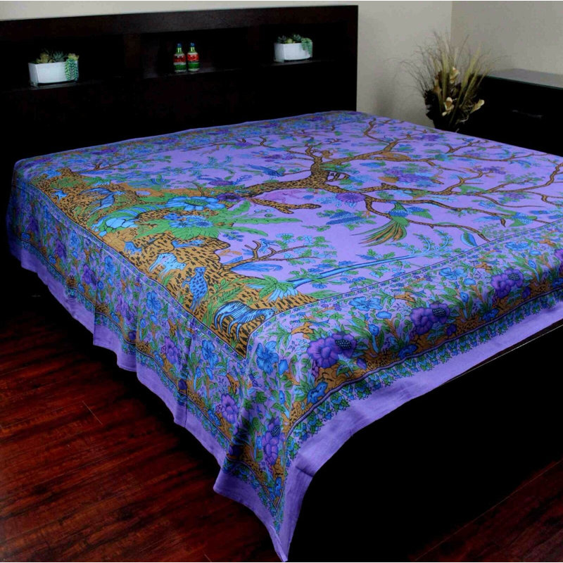 Nappe en coton faite à la main, H 88 po x l 104 po, Bleu