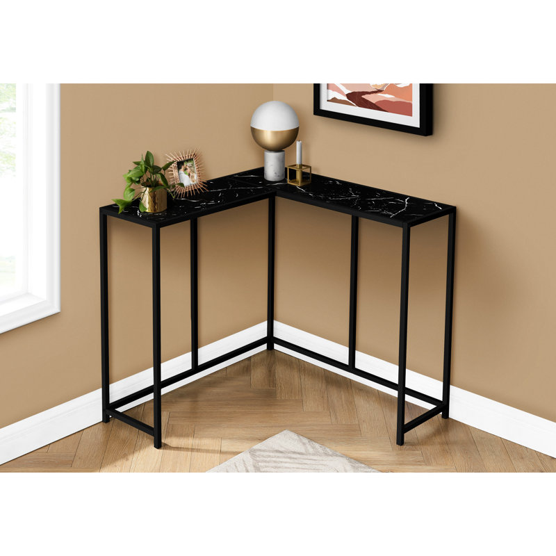 Console de chambre à coucher aspect marbre noir - Table de coin étroite avec structure en métal, stratifié décoratif moderne pour cadre de salon