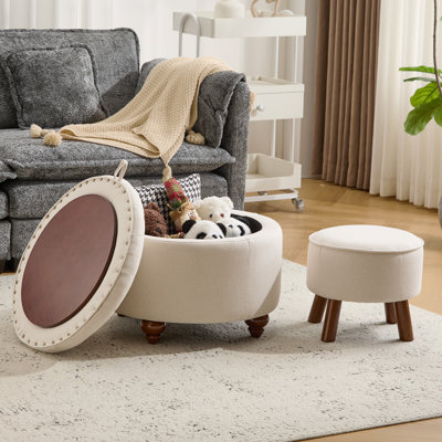 24’’ Wide Upholstered Tufted Round Storage Ottoman With  Set Of 2