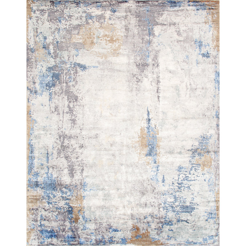 Abstract Elegance 8' x 10' Hand-Knotted Wool & Silk Area Rug in Blue
