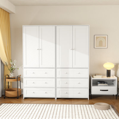 Sandrea 2-Door armoire wardrobe With Mirror, Wardrobe Closet With 3 Drawers (Set of 2)