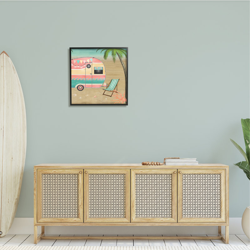 Été, caravane, étoile de mer, H 24 po x l 24 po x P 1,5 po, Giclée encadrée noir minuit