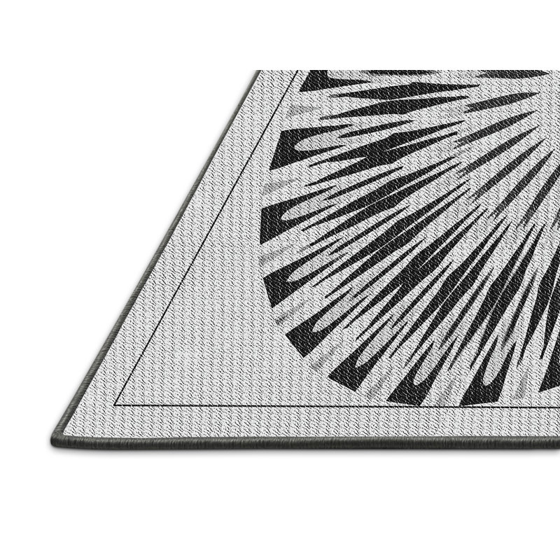 Tapis noir / gris en laine et polyester tissé à la machine Oriental, Rectangle 7 pi x 9 pi