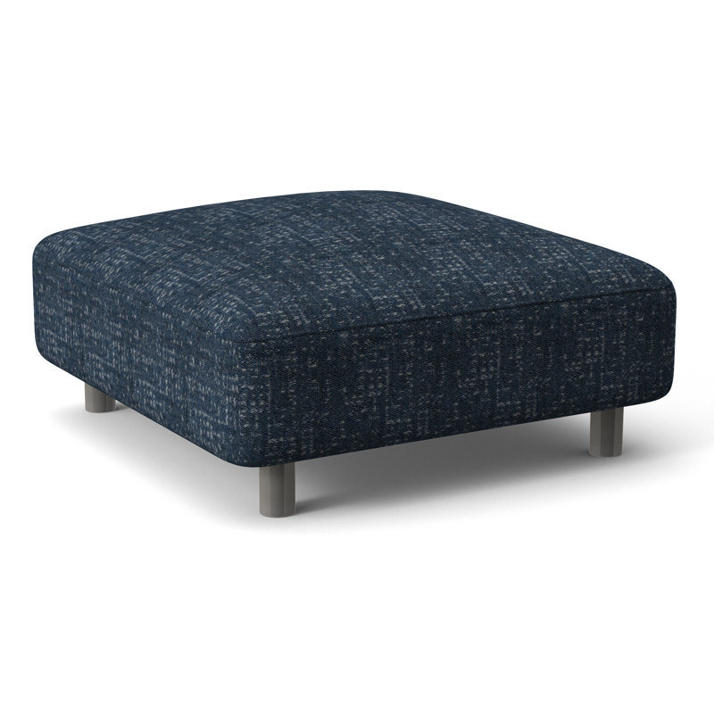 Avanni Outdoor Ottoman with Cushion, Light Grey/Dark Grey Linen 6032-110, Silver