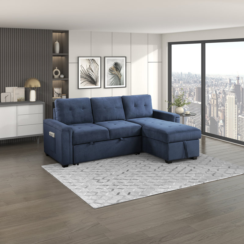 Canapé modulaire réversible moderne et contemporain de 90 po avec lit escamotable, pochettes de rangement cachées et accoudoirs Prabhjeet