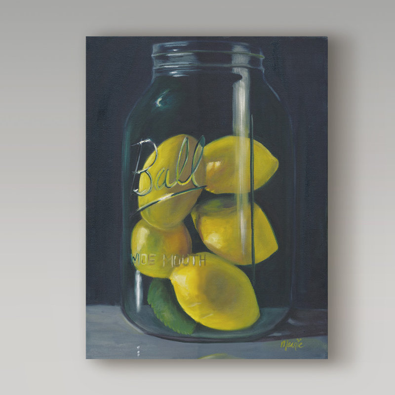 « citrons », reproduction de peinture à l’huile sur toile tendue, H 19 po x l 14 po x P 2 po