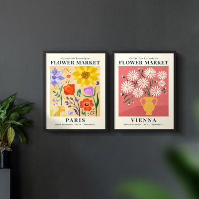 Vintage  Floral X  -Framed Giclee Print - Set of 2