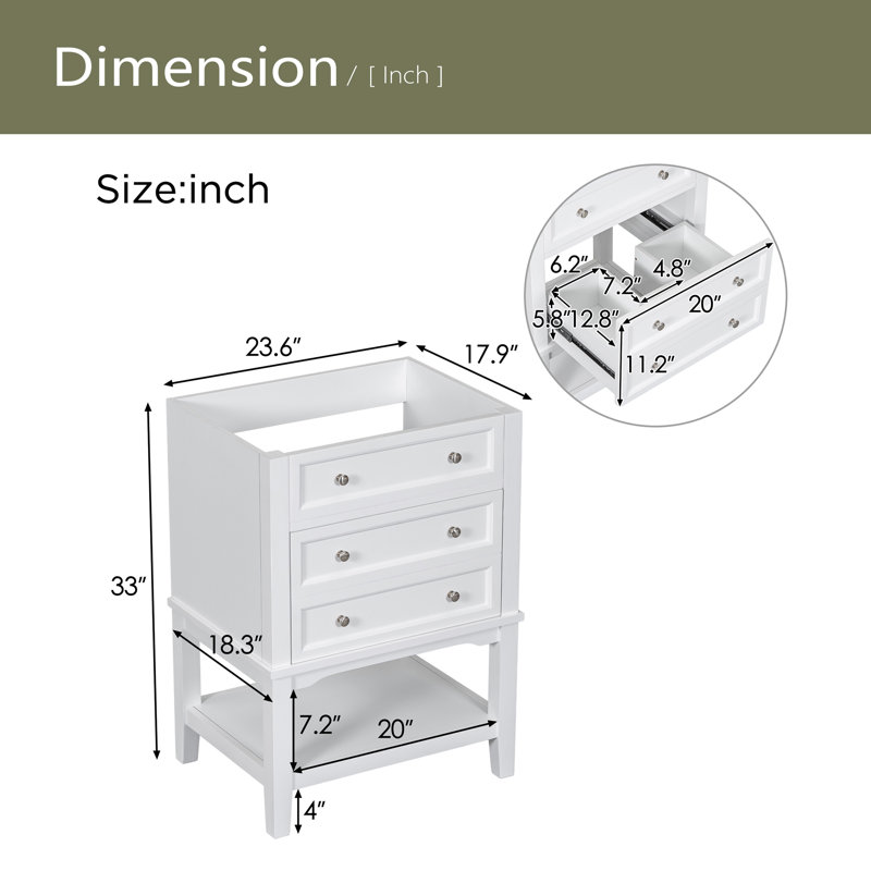 24" Bathroom Vanity Without Sink, Base Only