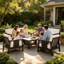 Ensemble de canapés d'extérieur 4 pièces en bois d'acacia avec textilène noir et coussins blancs hydrofuges pour terrasse de patio fini gris foncé-130493911-130493913