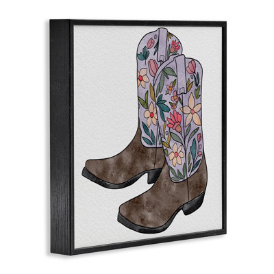 Bottes de cowboy Wildflower, giclée encadrée, design par Alisha Kiara Design
