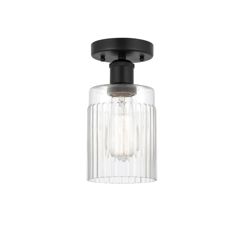 Kamena Glass Semi Flush Mount, Clear, Matte Black, 9.13" H x 4.5" W x 4.5" D