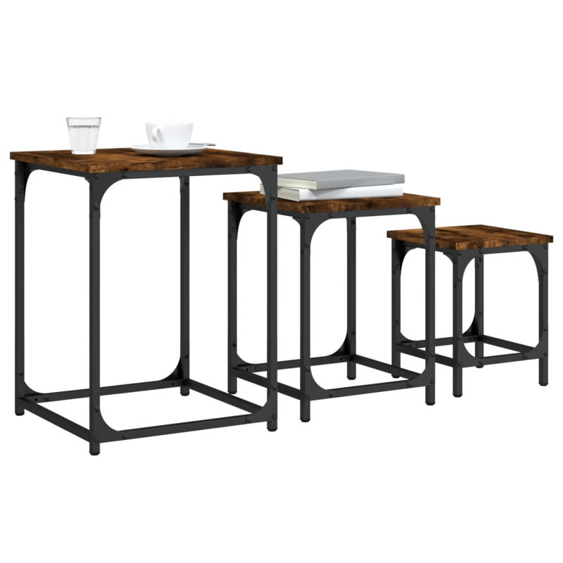 17 Storeys Nesting Coffee Tables 3 Pcs Smoked Oak Engineered Wood