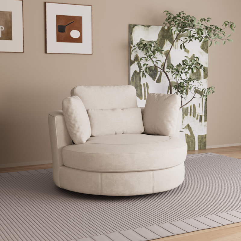 Fauteuil d'appoint pivotant surdimensionné moderne 49,6 po avec coussins, Beige