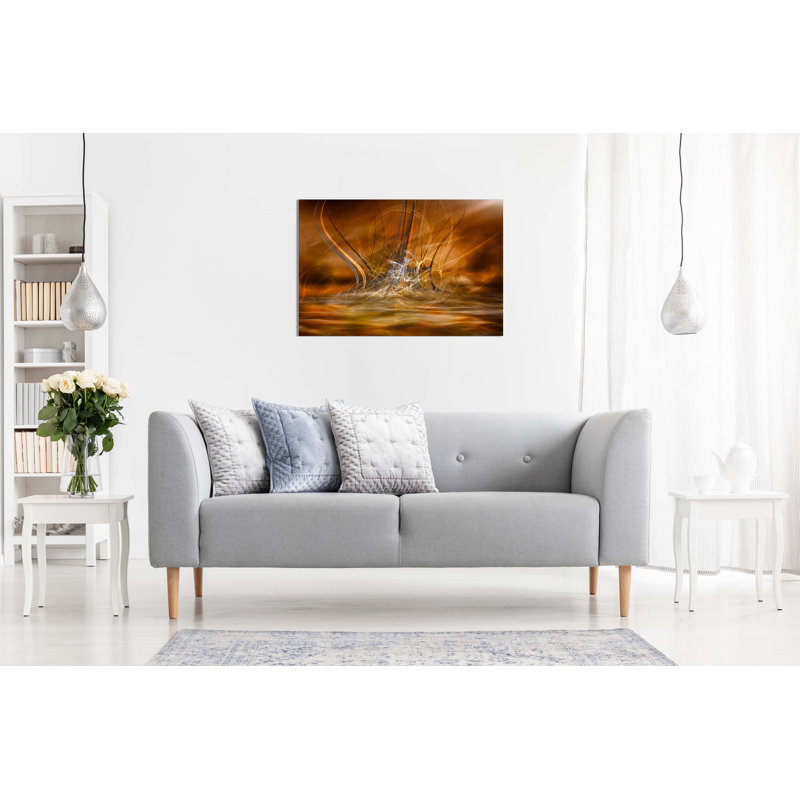 Abstract Golden Flames & Water Splash - Wrapped Canvas Print, 20cm H x 31cm W