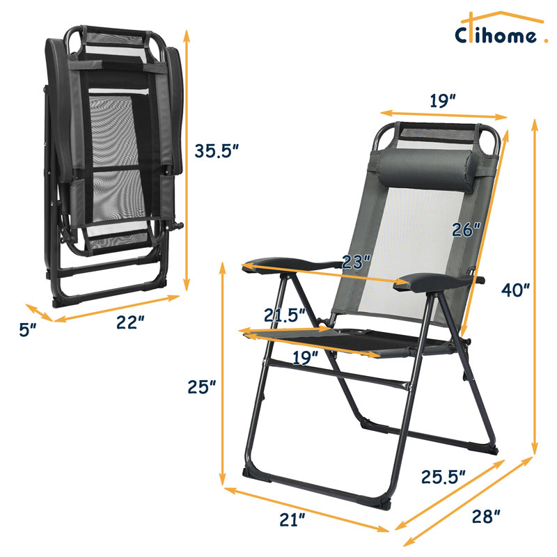 Chaise de camping inclinable / pliante, Noir